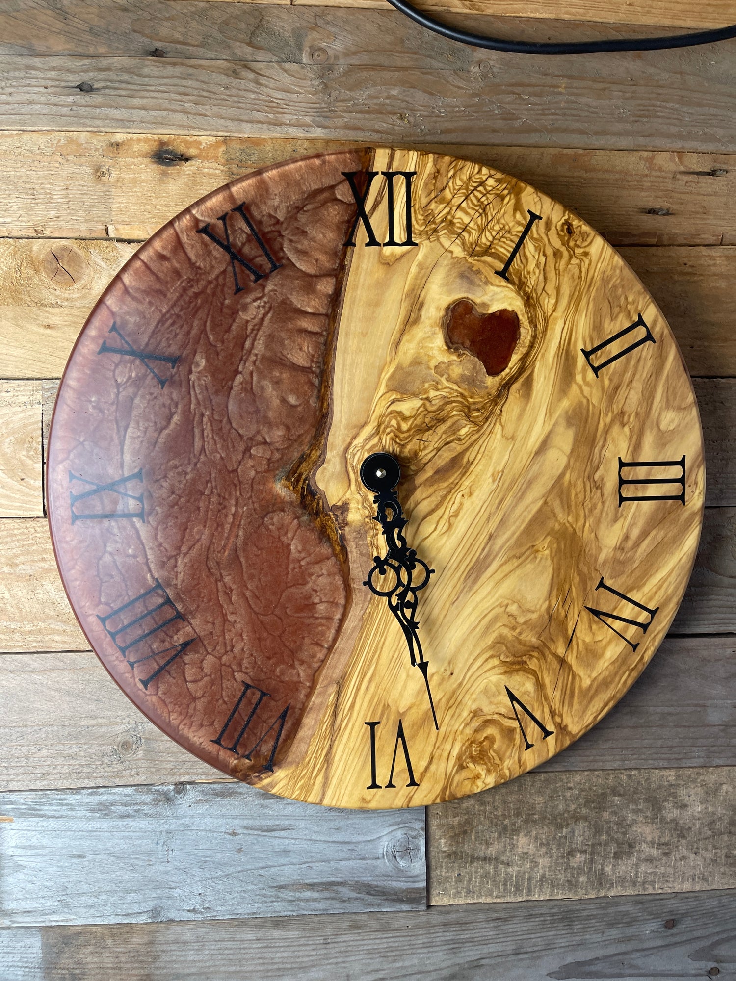 Olive wood and resin clock