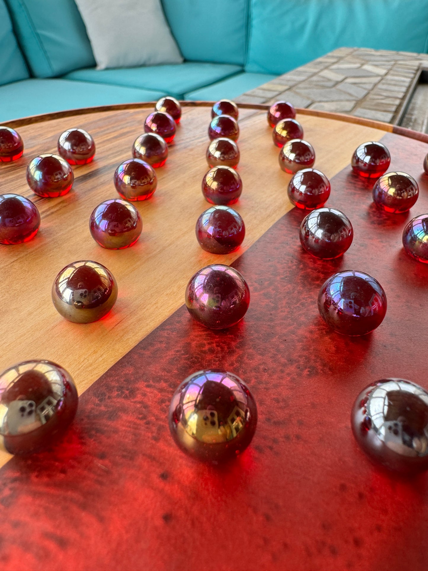 Deluxe Solitaire Board - Olive wood and red resin