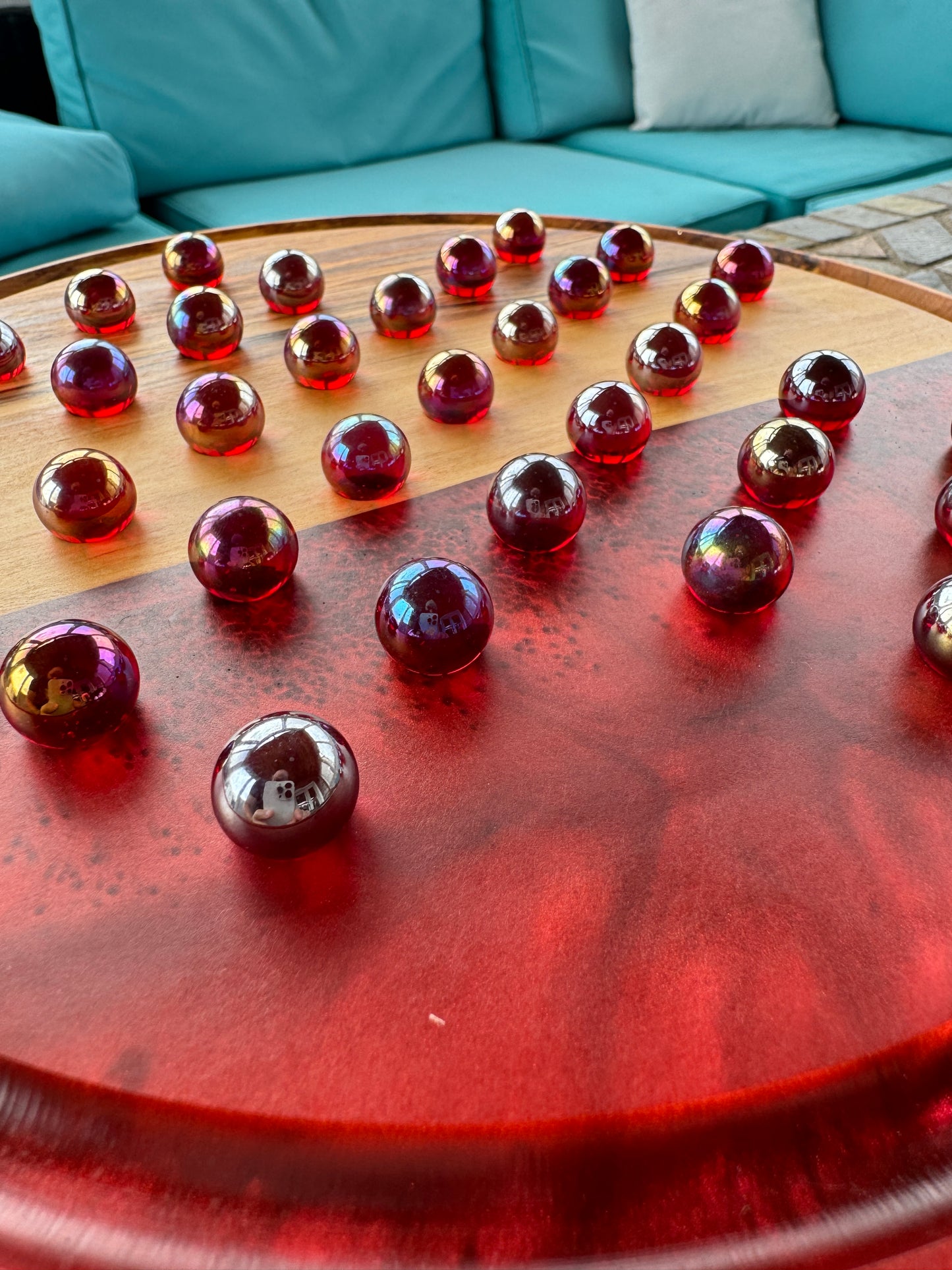 Deluxe Solitaire Board - Olive wood and red resin