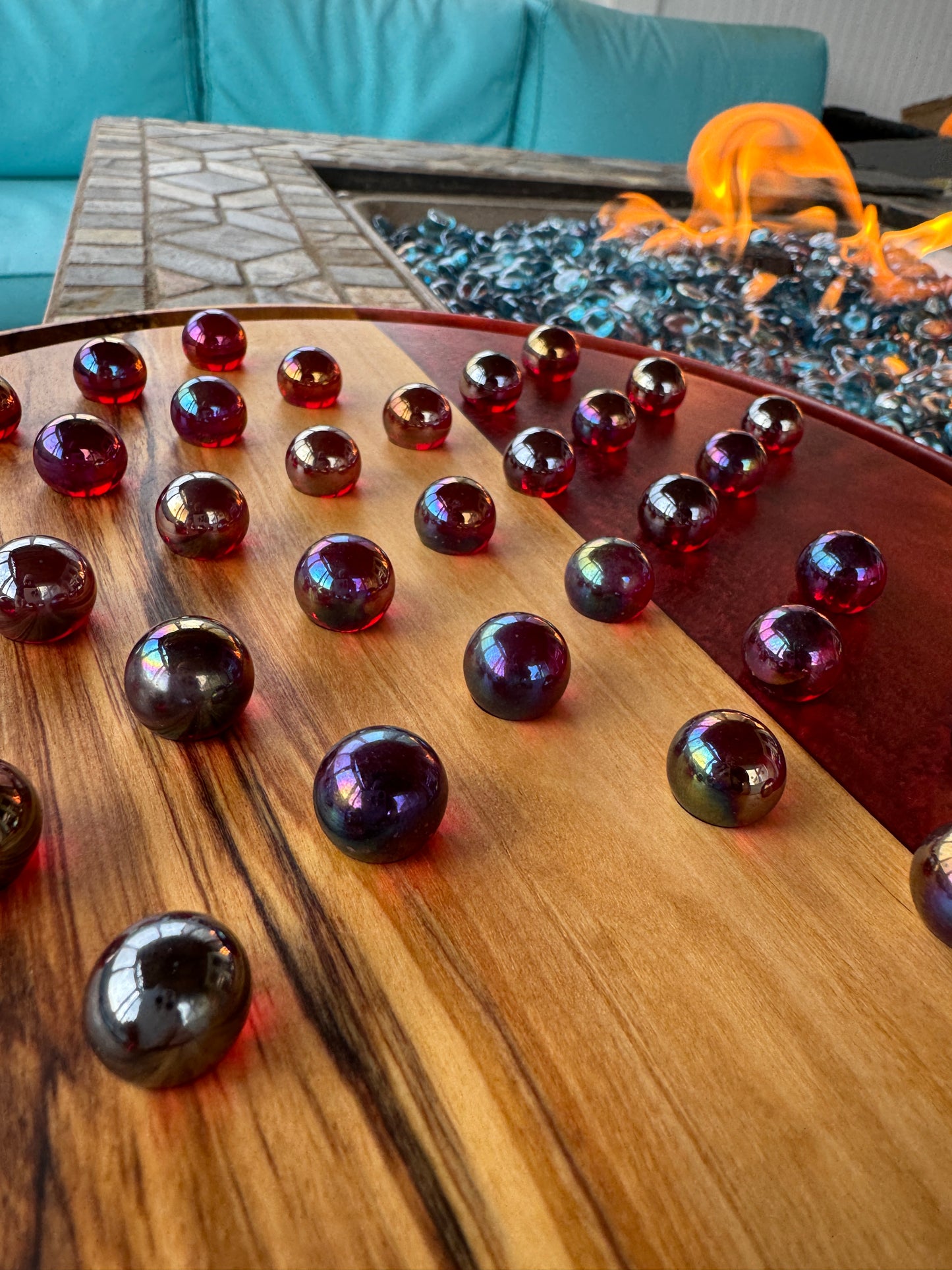 Deluxe Solitaire Board - Olive wood and red resin
