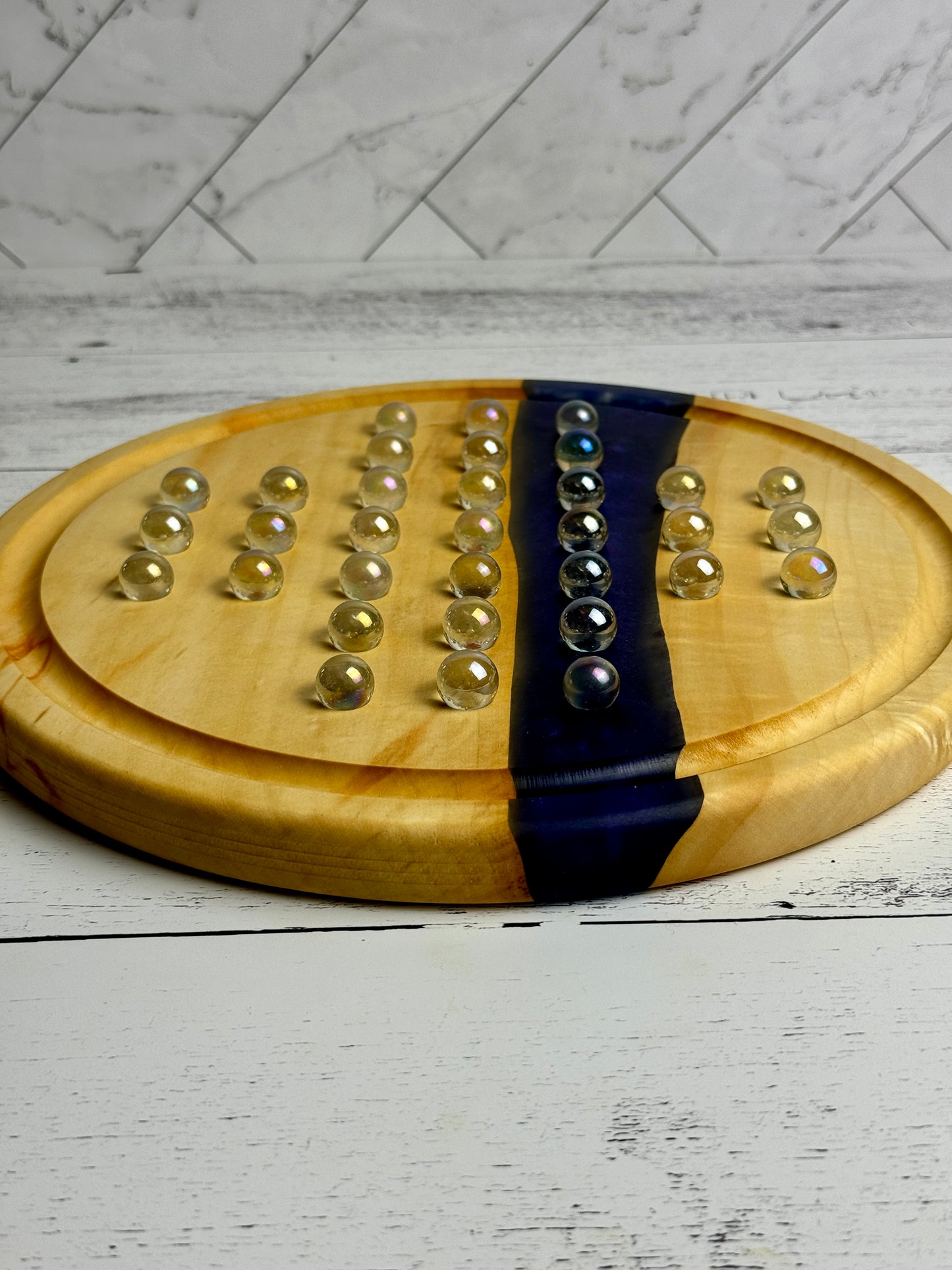 Deluxe Solitaire Board - Box elder and blue resin