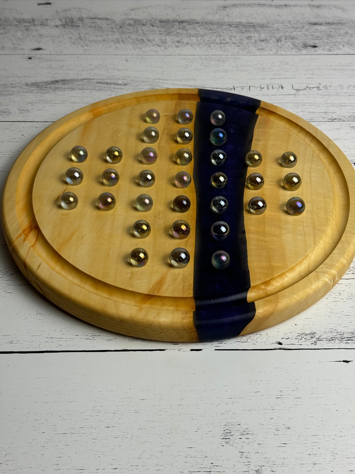 Deluxe Solitaire Board - Box elder and blue resin