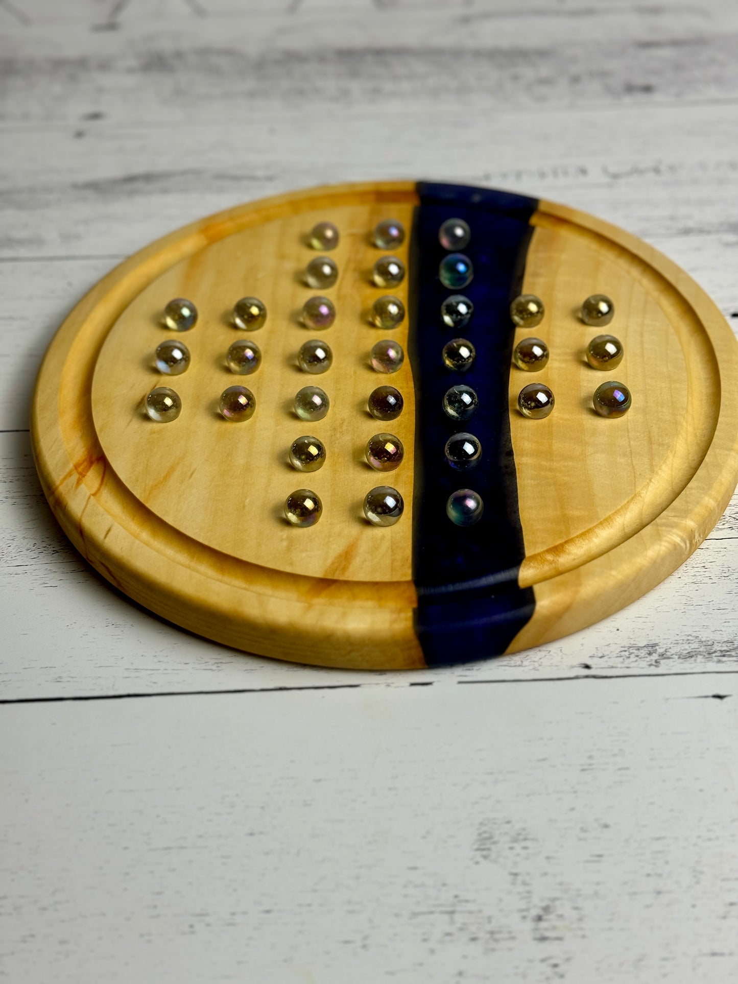 Deluxe Solitaire Board - Box elder and blue resin