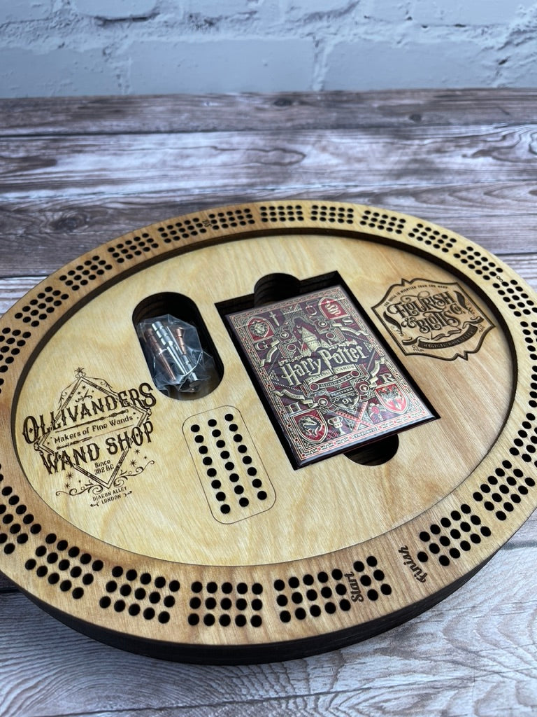 Custom 3 Track Oval Cribbage Board - Custom logo and lid design
