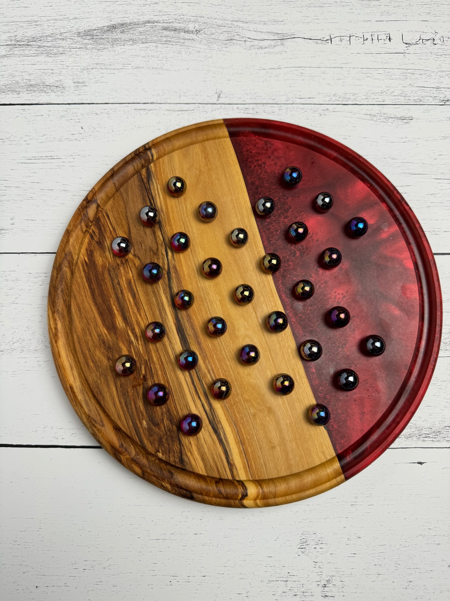 Deluxe Solitaire Board - Olive wood and red resin