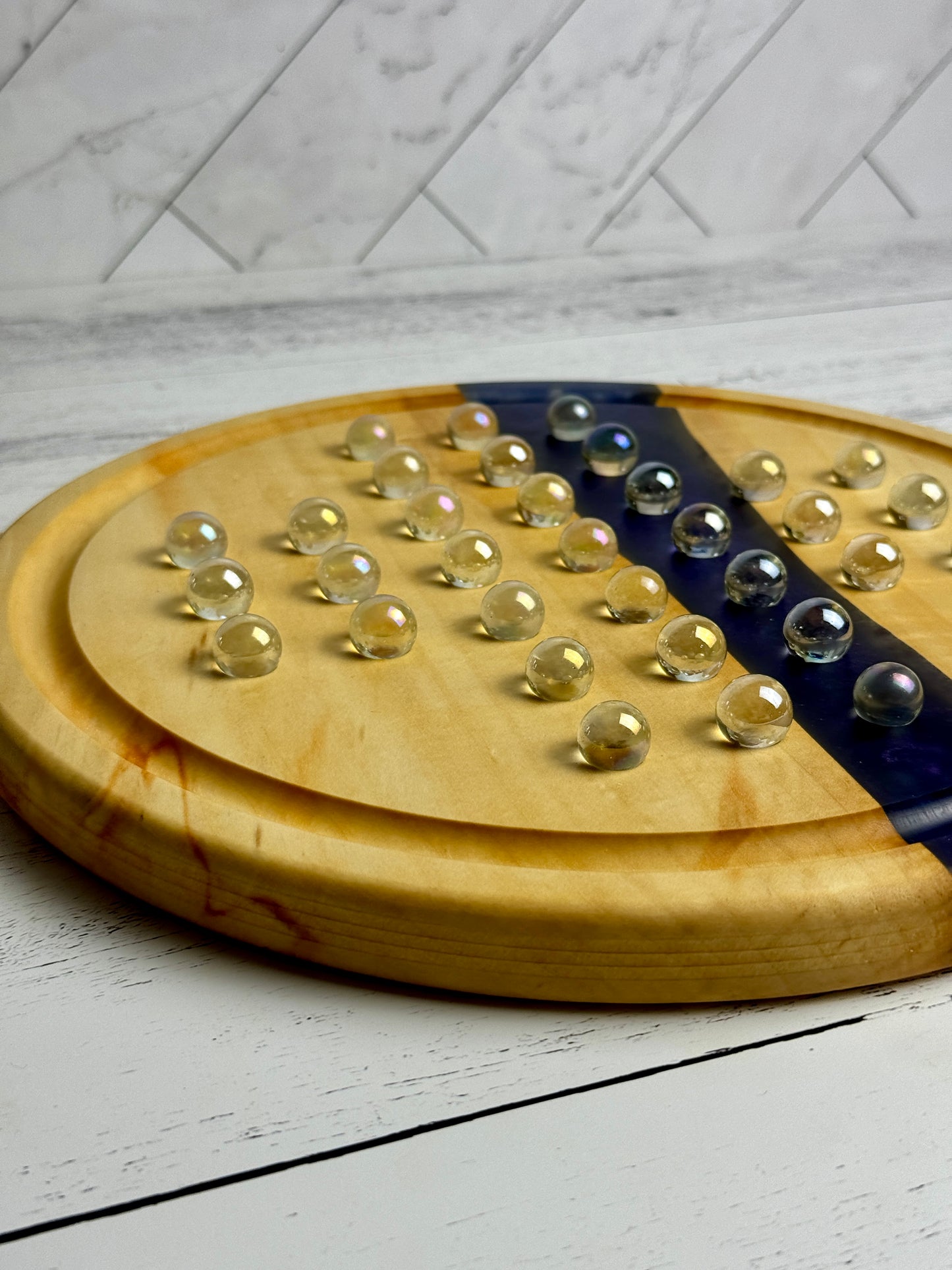 Deluxe Solitaire Board - Box elder and blue resin
