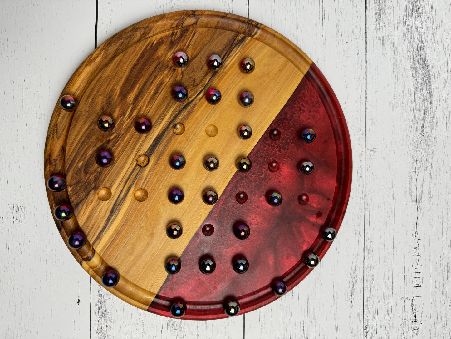 Deluxe Solitaire Board - Olive wood and red resin