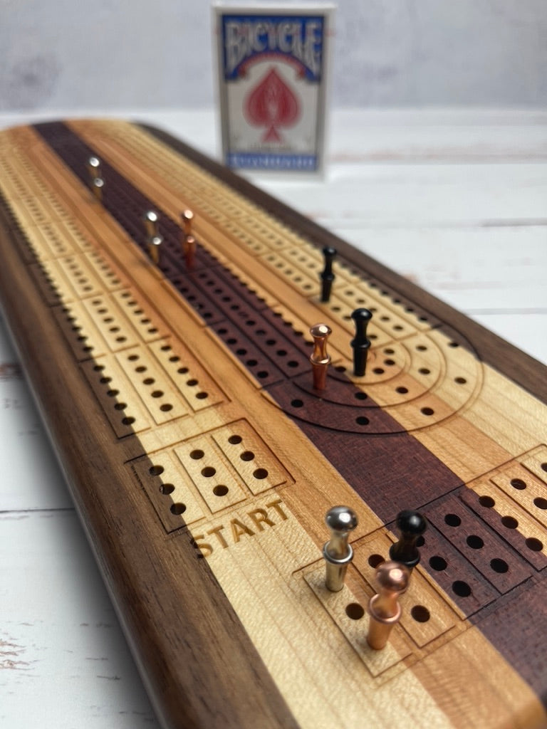 Cribbage board - Walnut, maple, cherry and a purple heart center