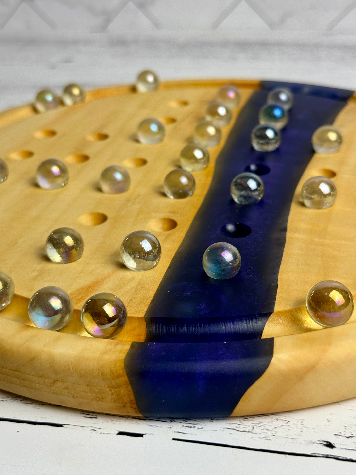 Deluxe Solitaire Board - Box elder and blue resin