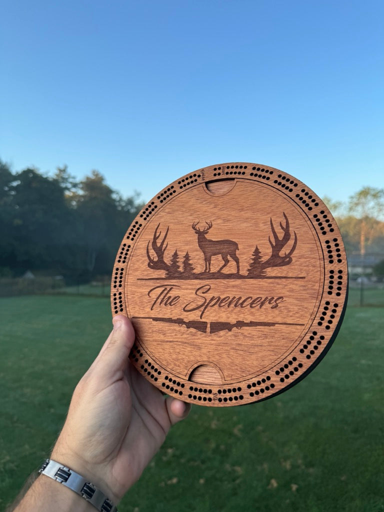 Custom 2 Track Round Cribbage Board - Custom logo and lid design