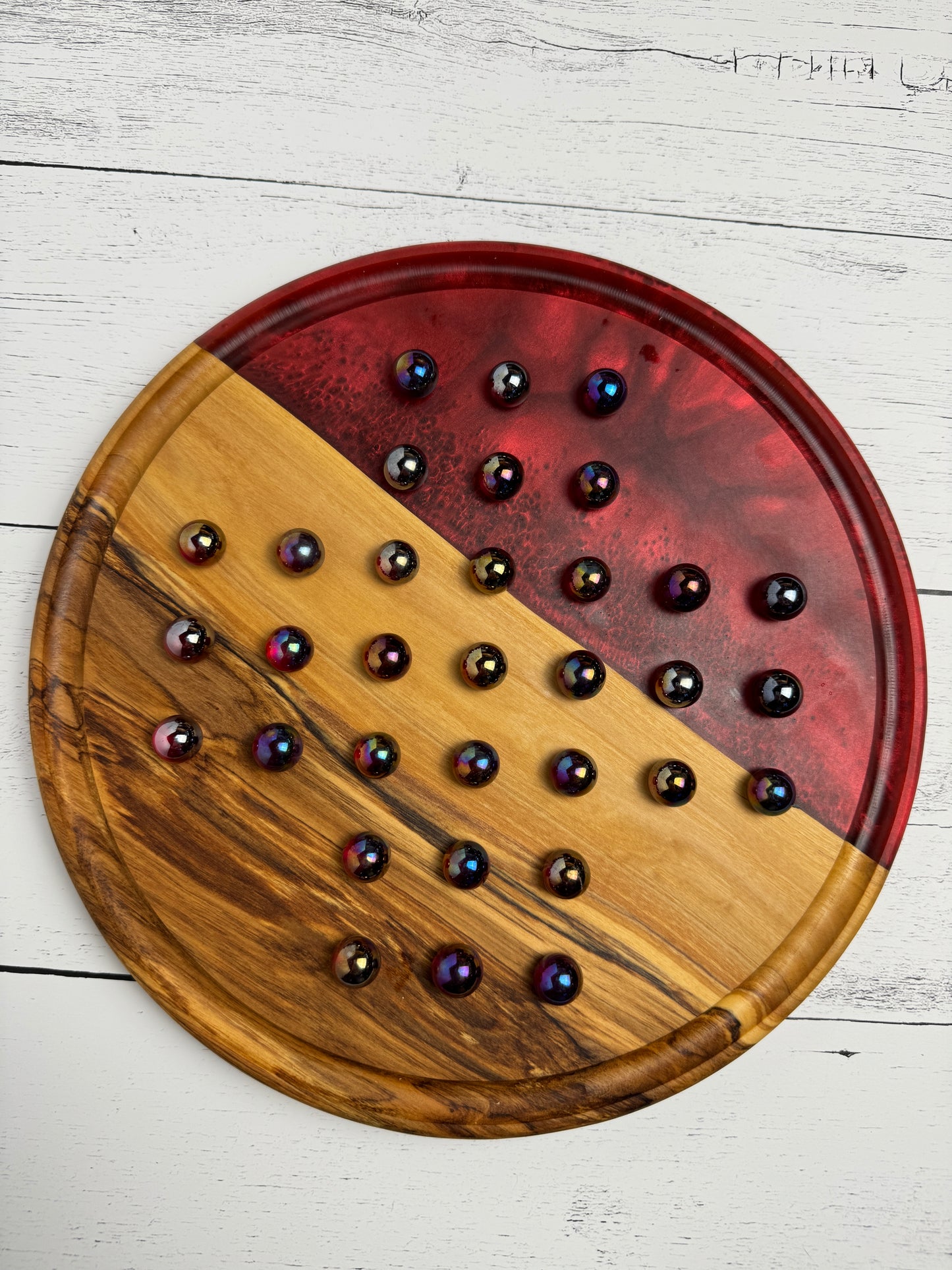 Deluxe Solitaire Board - Olive wood and red resin
