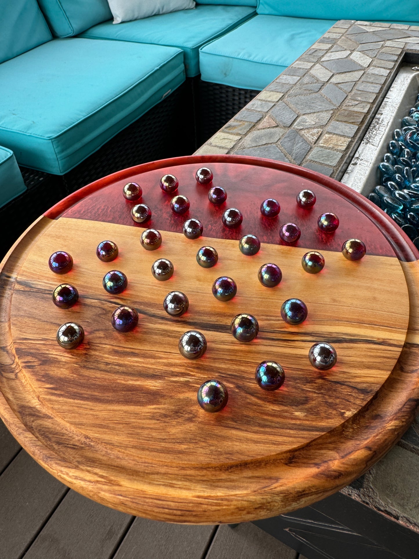 Deluxe Solitaire Board - Olive wood and red resin
