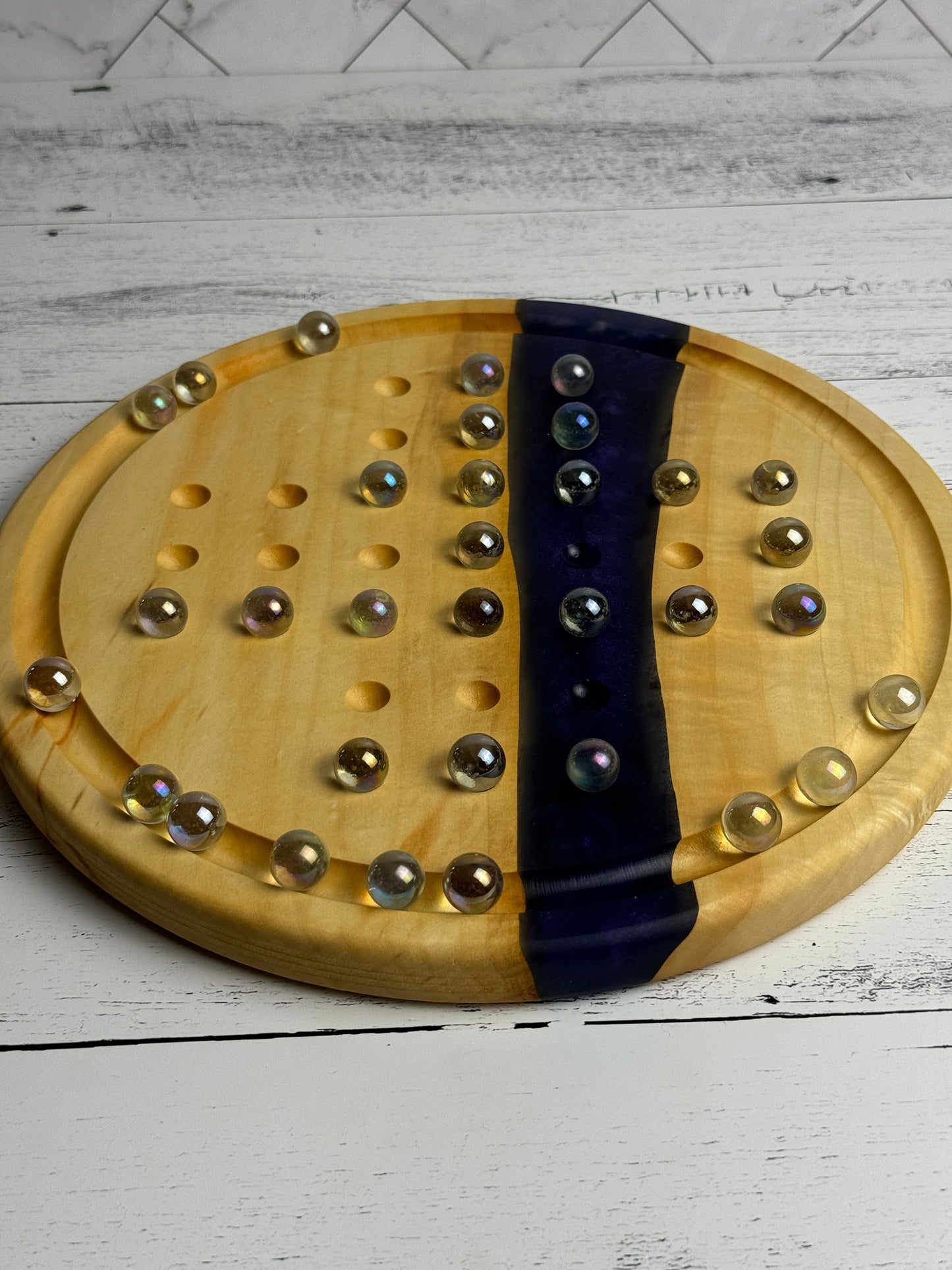 Deluxe Solitaire Board - Box elder and blue resin