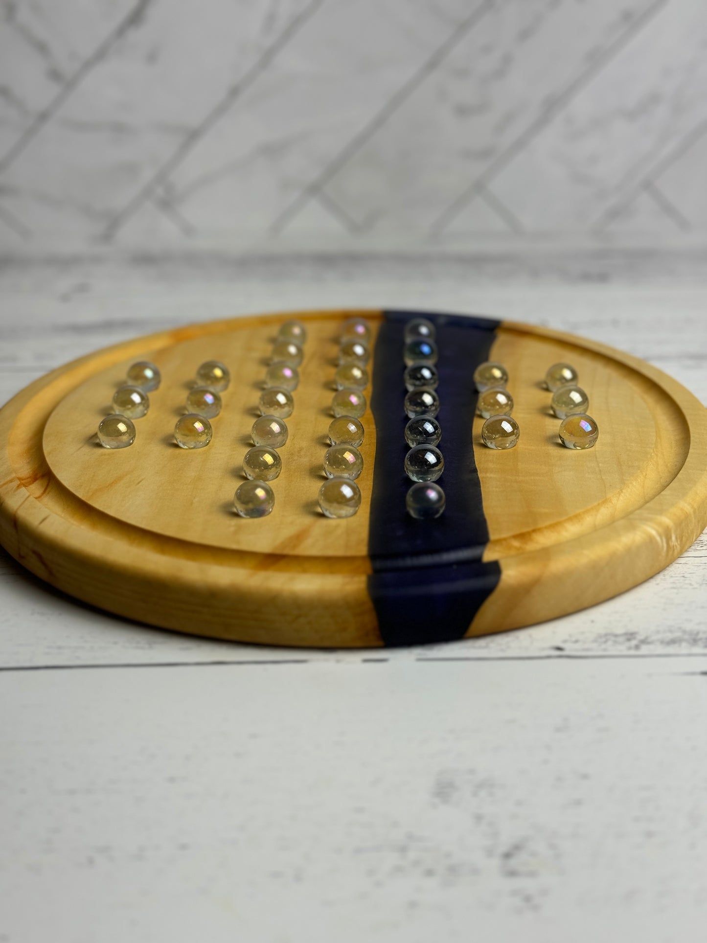 Deluxe Solitaire Board - Box elder and blue resin