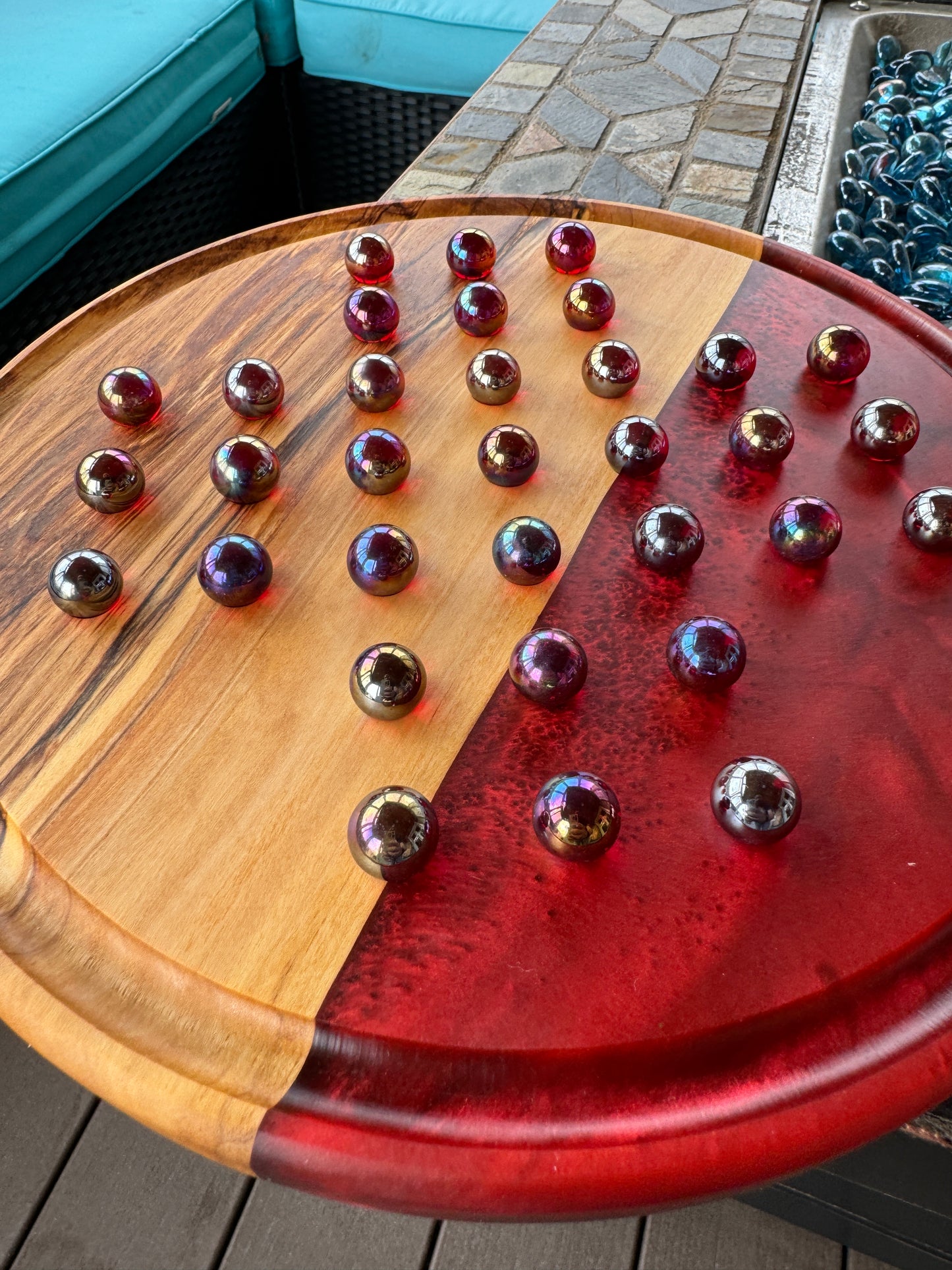 Deluxe Solitaire Board - Olive wood and red resin