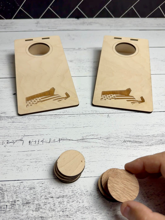 Table Top Cornhole - MA Distressed flag