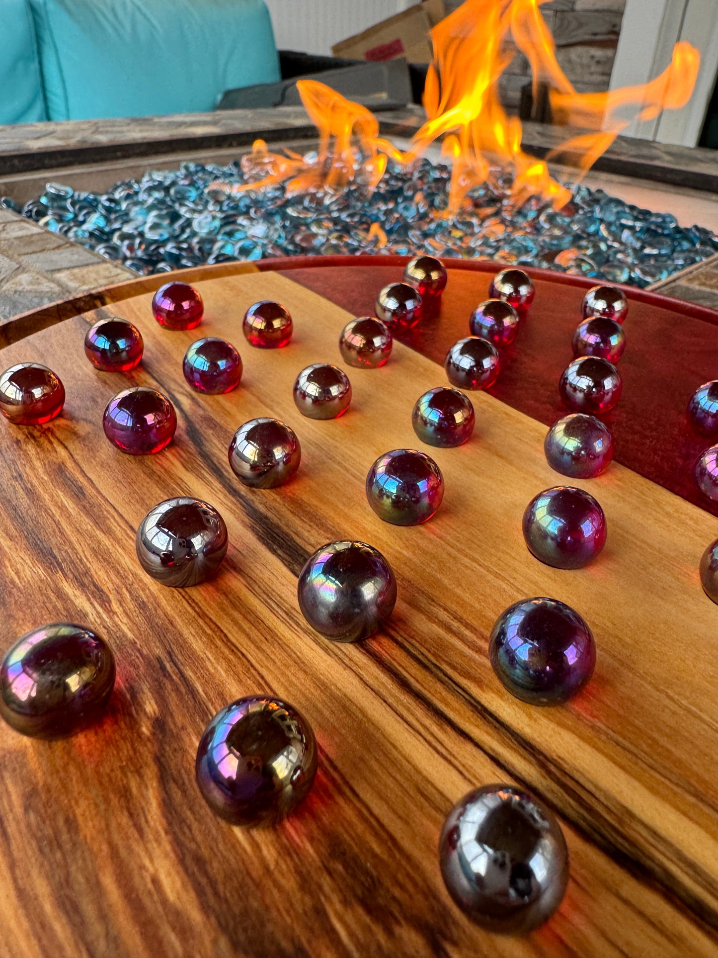 Deluxe Solitaire Board - Olive wood and red resin