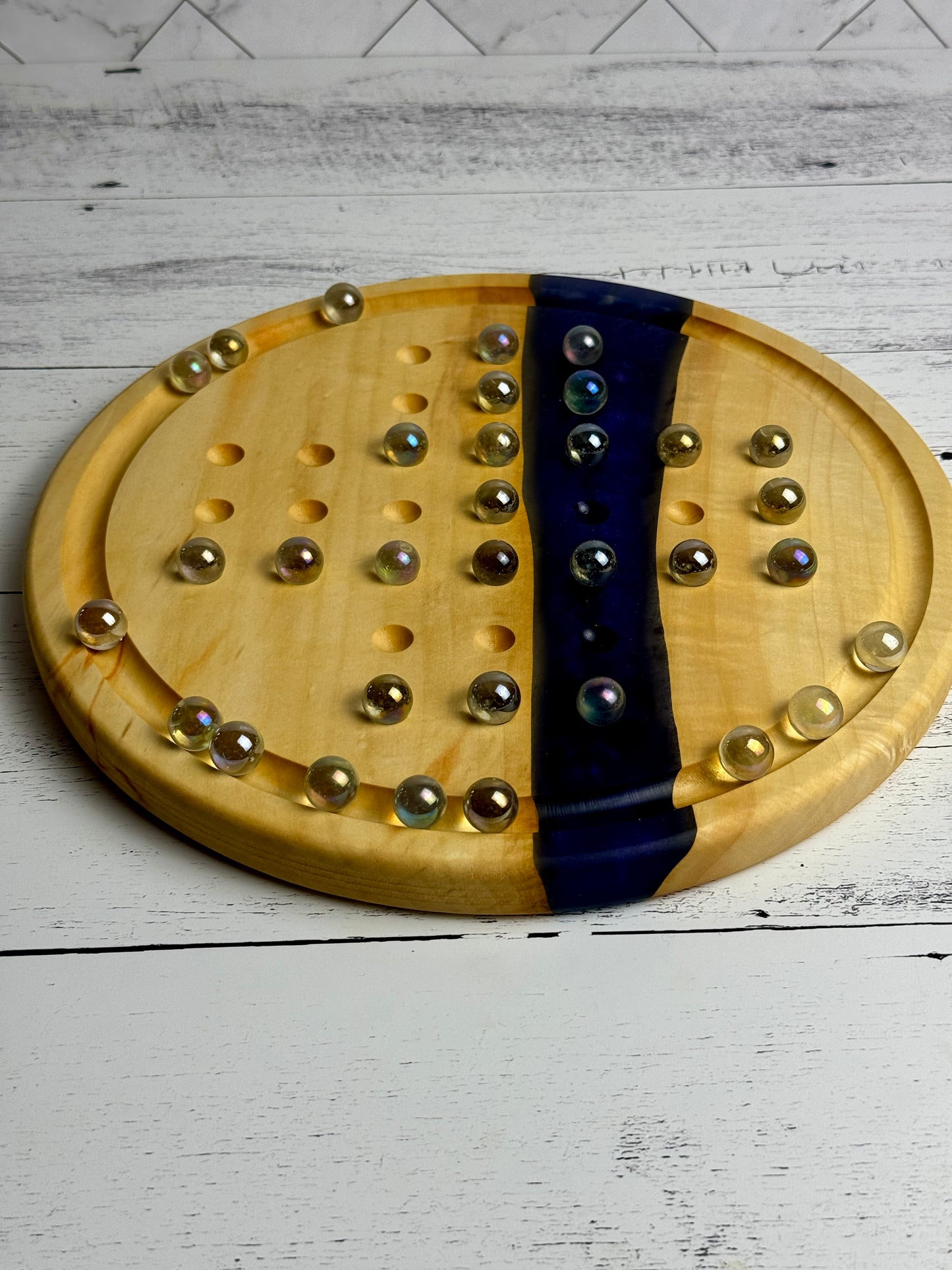Deluxe Solitaire Board - Box elder and blue resin