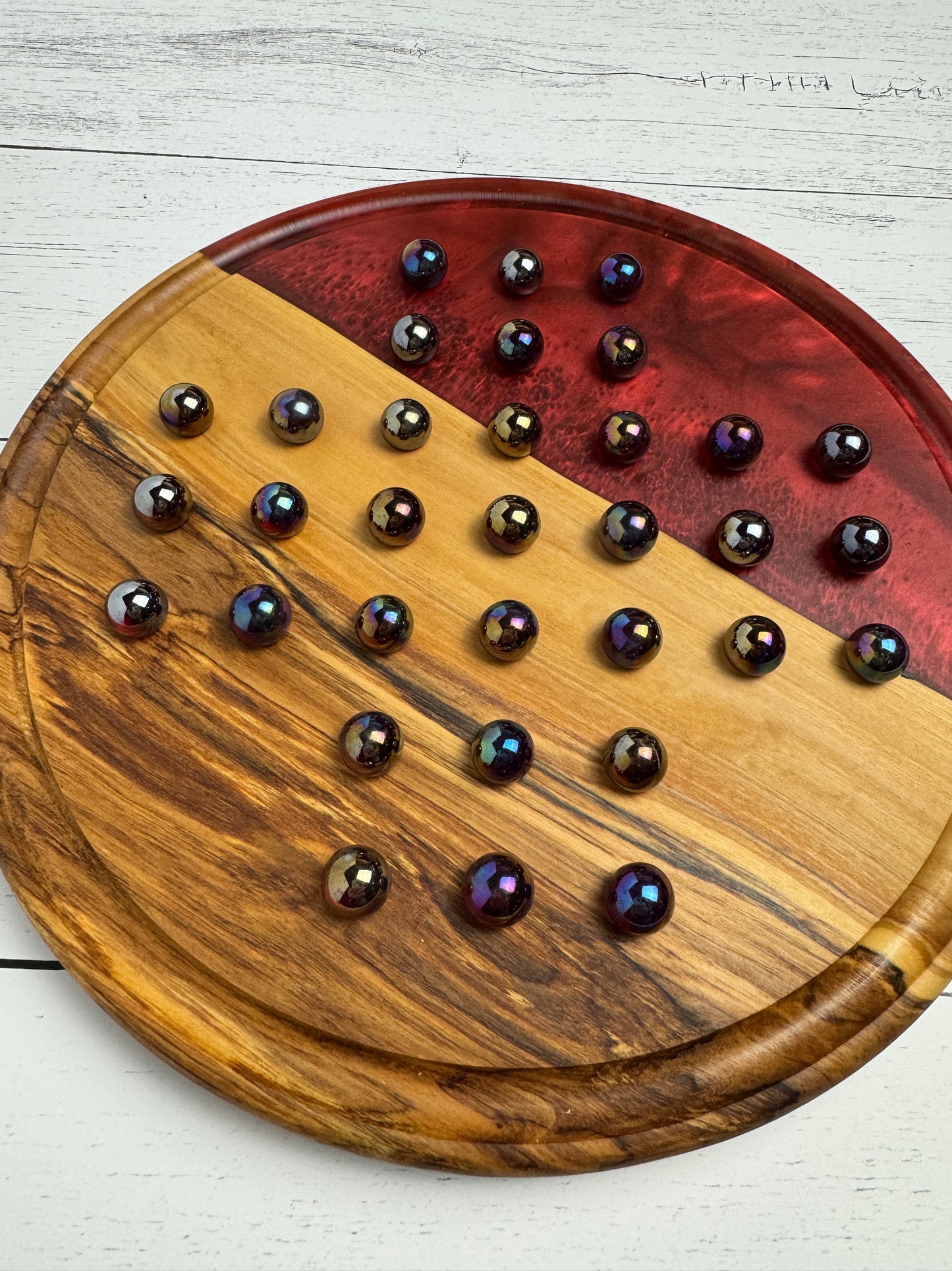 Deluxe Solitaire Board - Olive wood and red resin