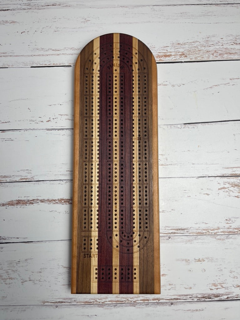 Cribbage board - cherry, walnut, maple, purple heart and a narrow maple center