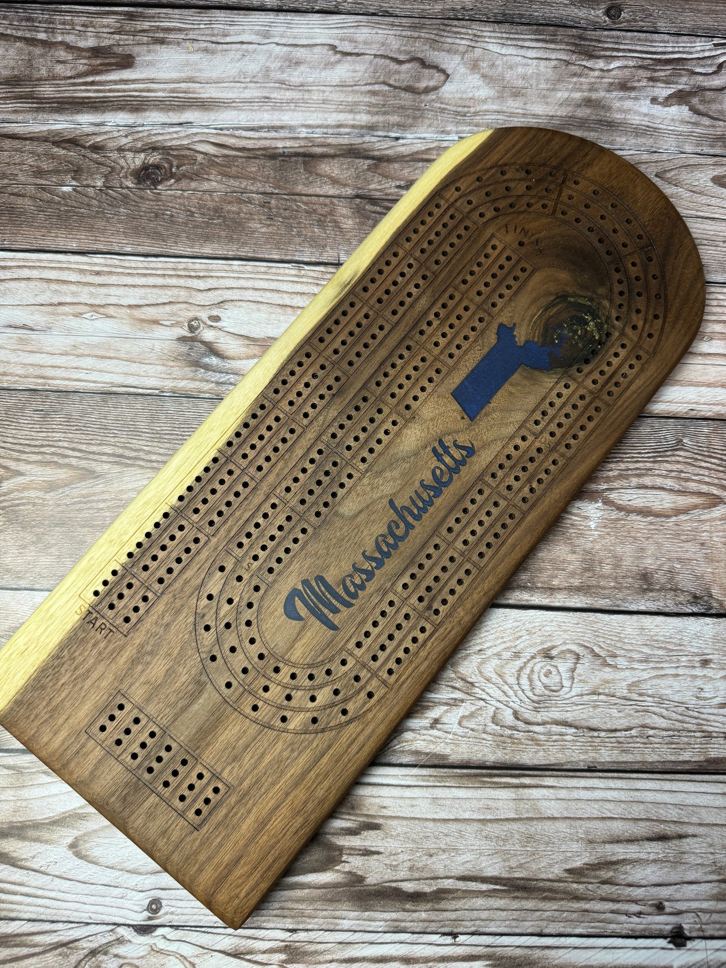 Solid Walnut Massachusetts Cribbage Board