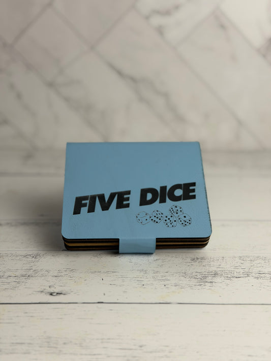 Five Dice Dice Game – Portable Maple & Leatherette Yahtzee-Style Travel Game