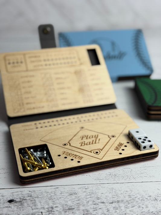 Dice Baseball Game – Maple & Leatherette Folding Dice Game with Metal Pegs