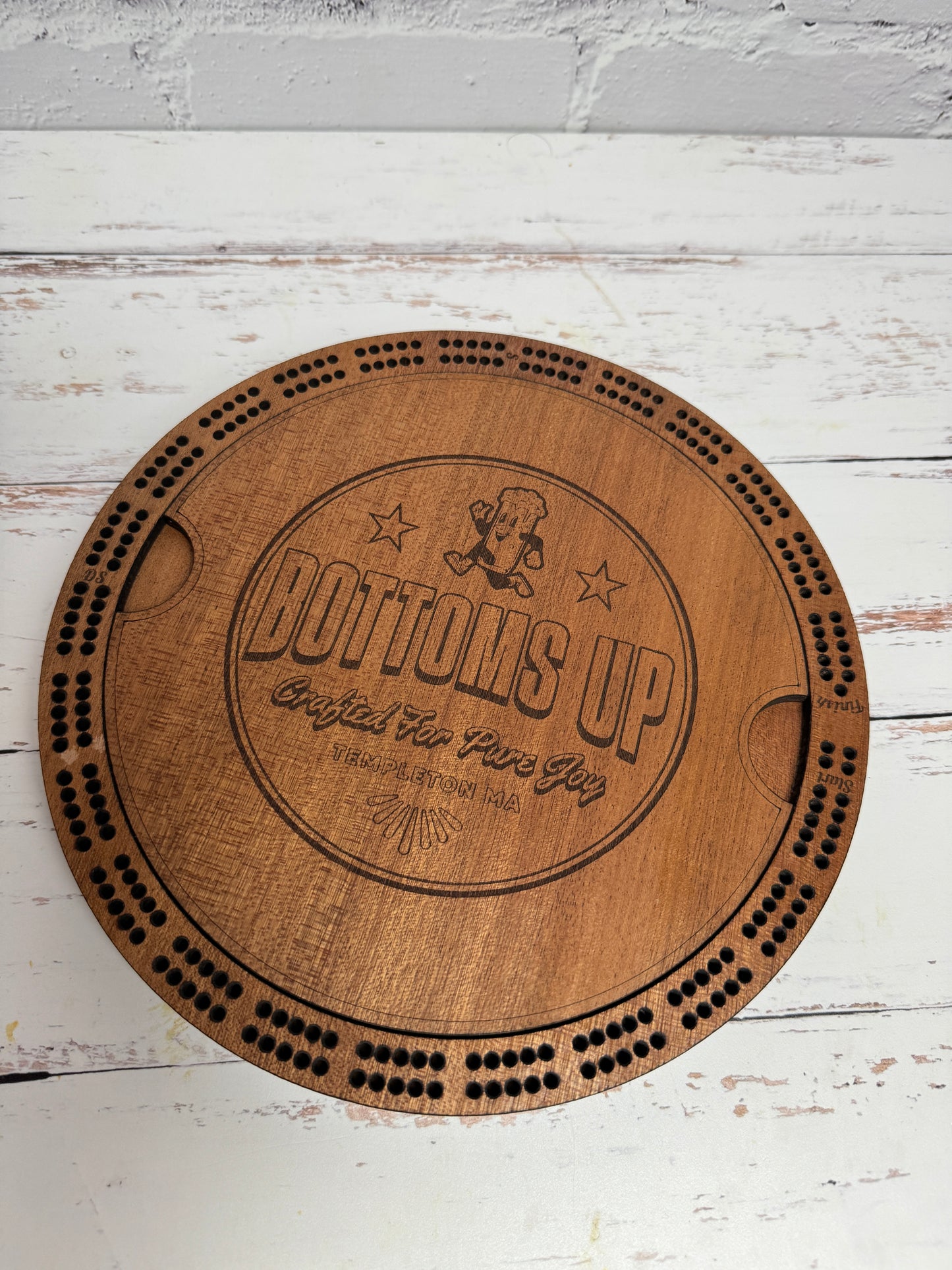 Custom 2 Track Round Cribbage Board - Custom logo and lid design