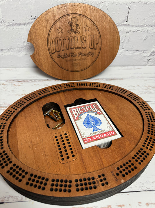 Custom 3 Track Oval Cribbage Board - Custom logo and lid design