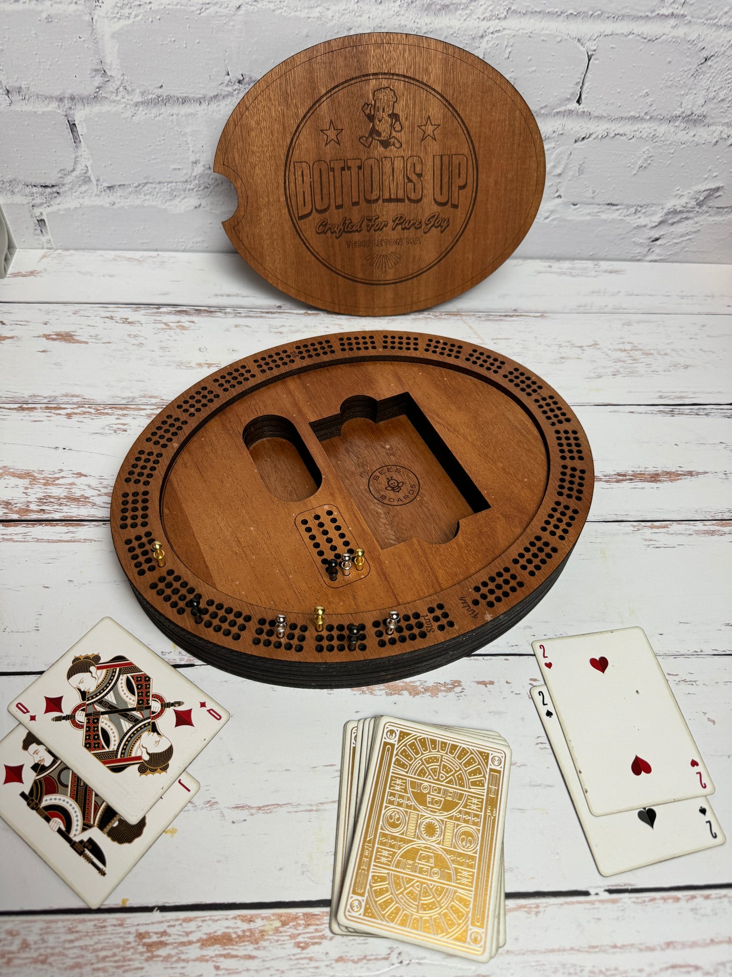 Custom 3 Track Oval Cribbage Board - Custom logo and lid design