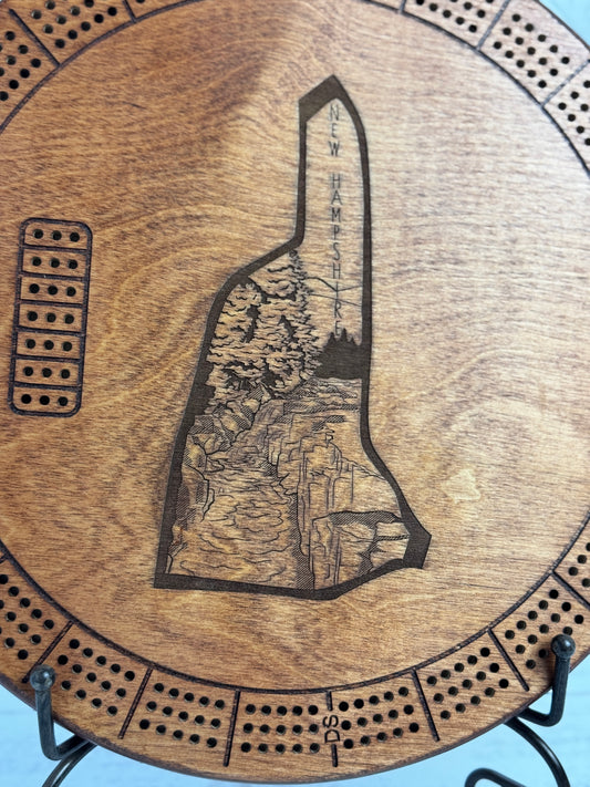 Cribbage: New Hampshire Round Cribbage Board – Handcrafted for Game Night