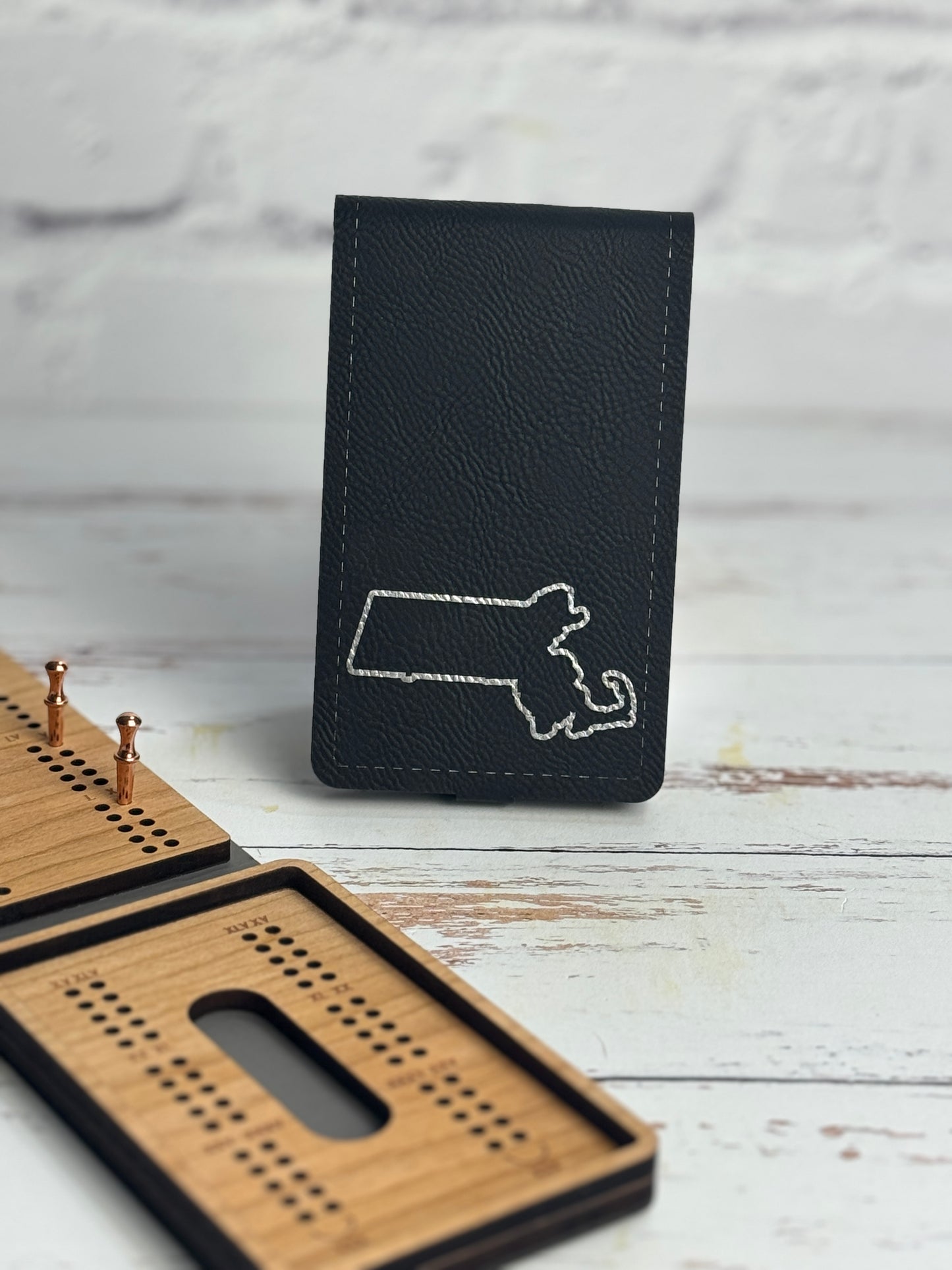 Folding Cribbage Board - Massachusetts outline