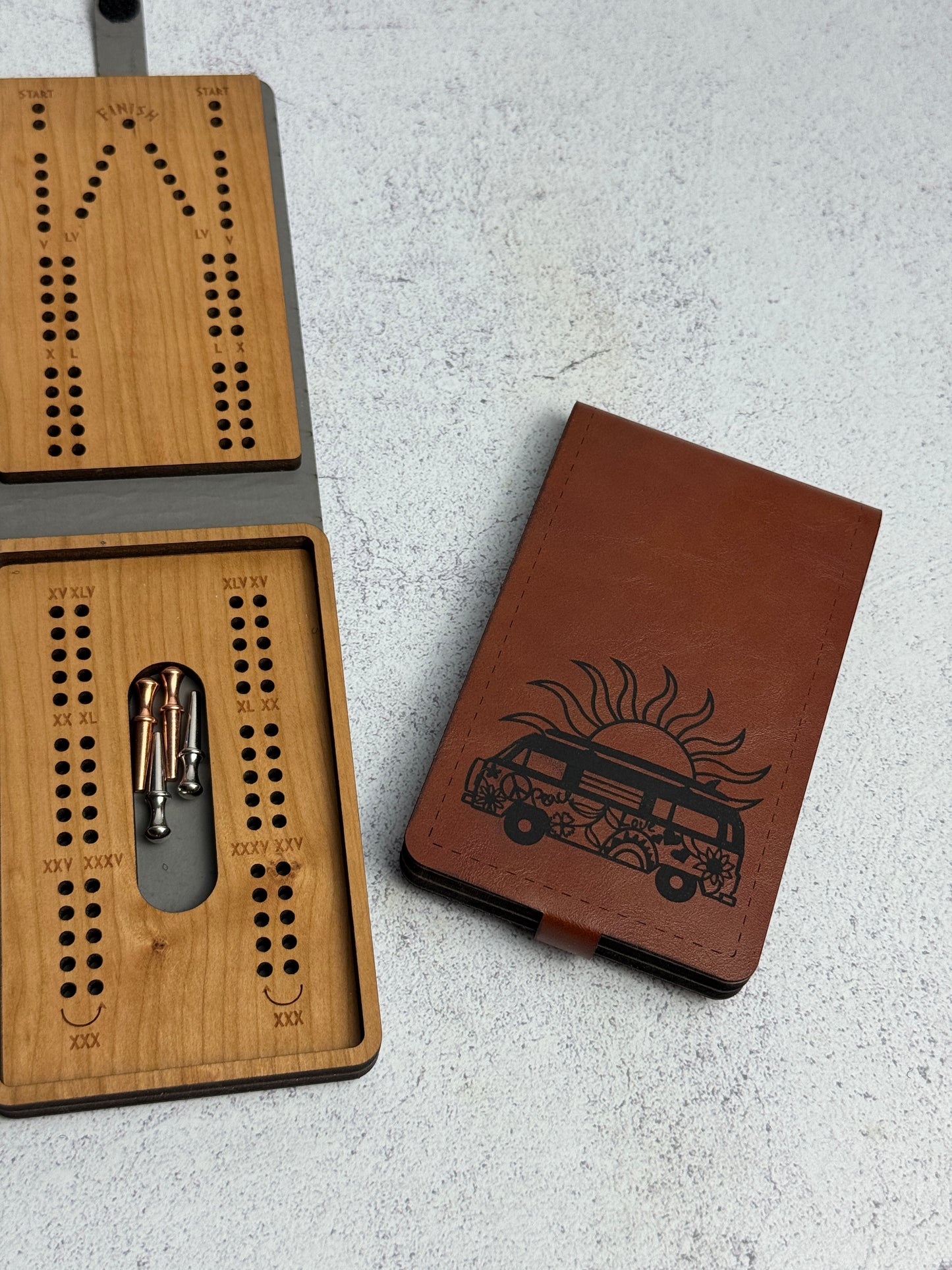 Folding Cribbage Board - Vintage Bus