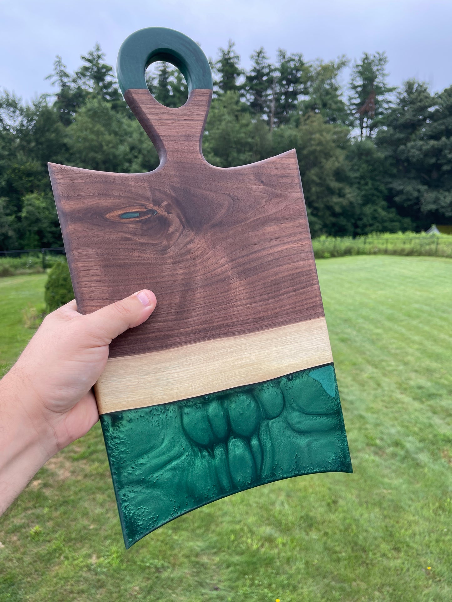 Black walnut and green resin charcuterie board