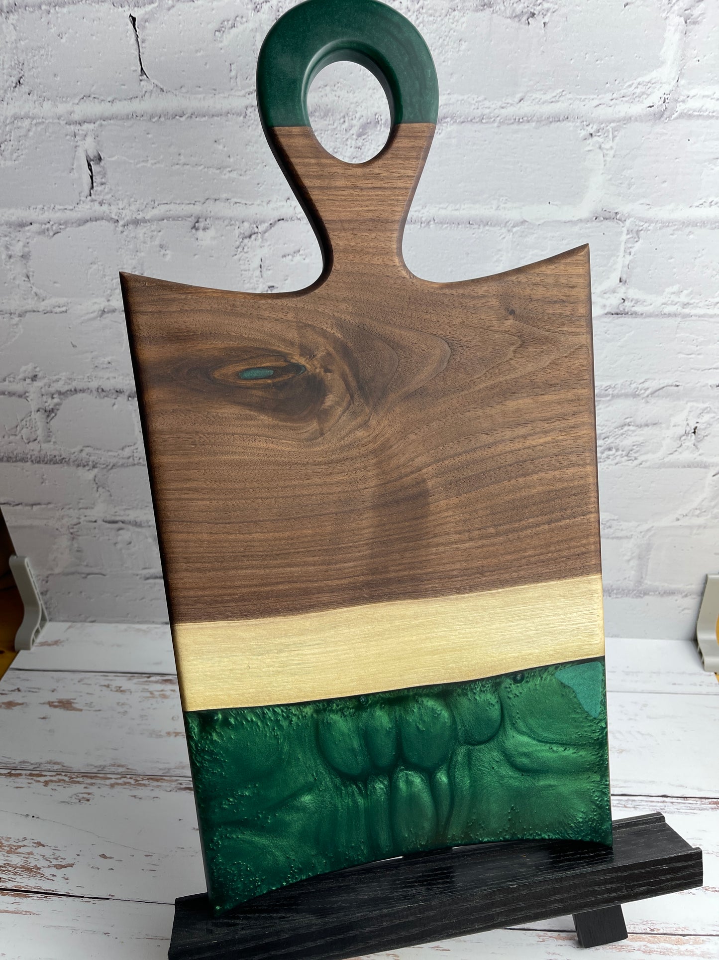 Black walnut and green resin charcuterie board