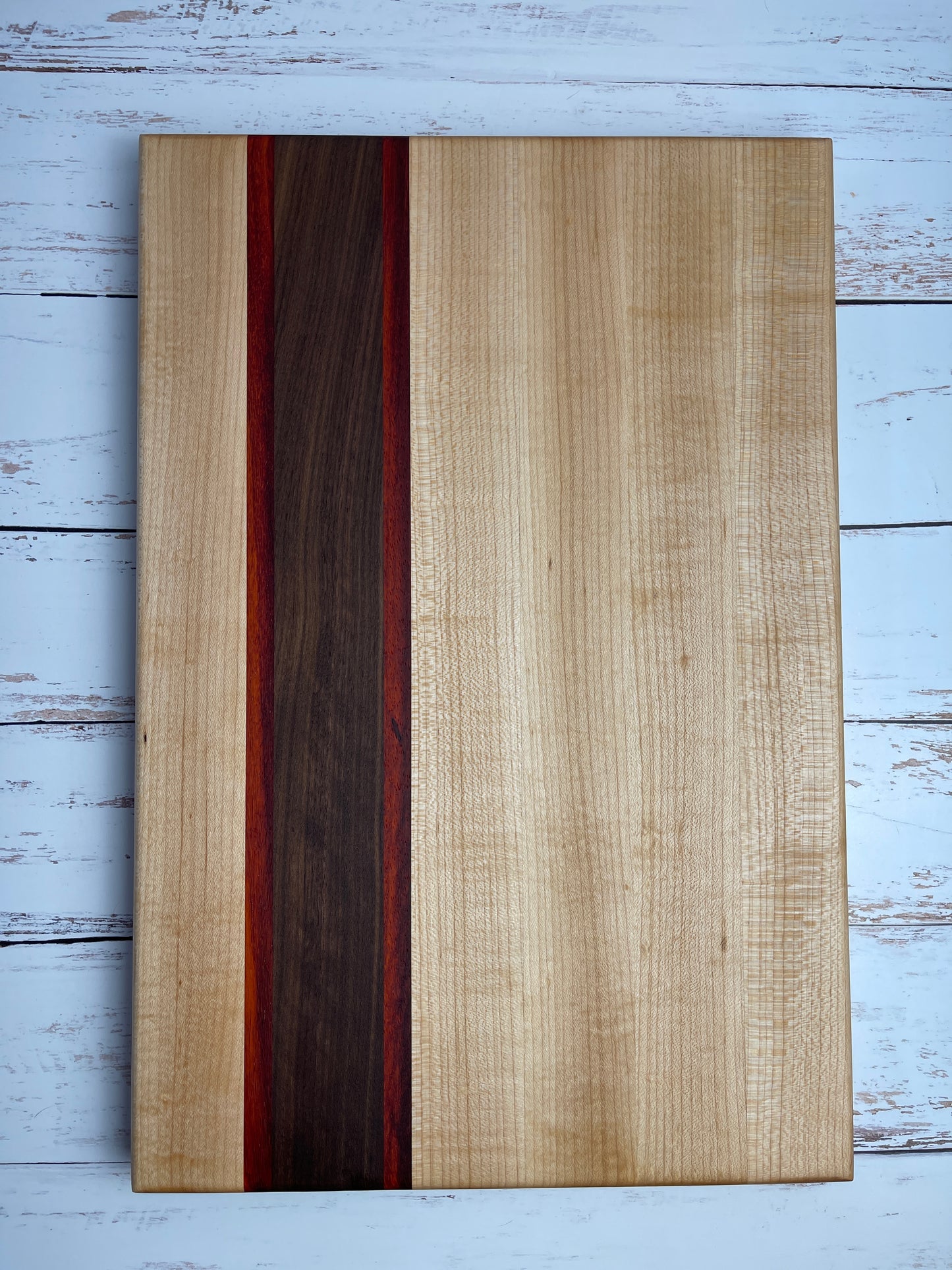 Cutting board - maple, padouk and a walnut center stripe