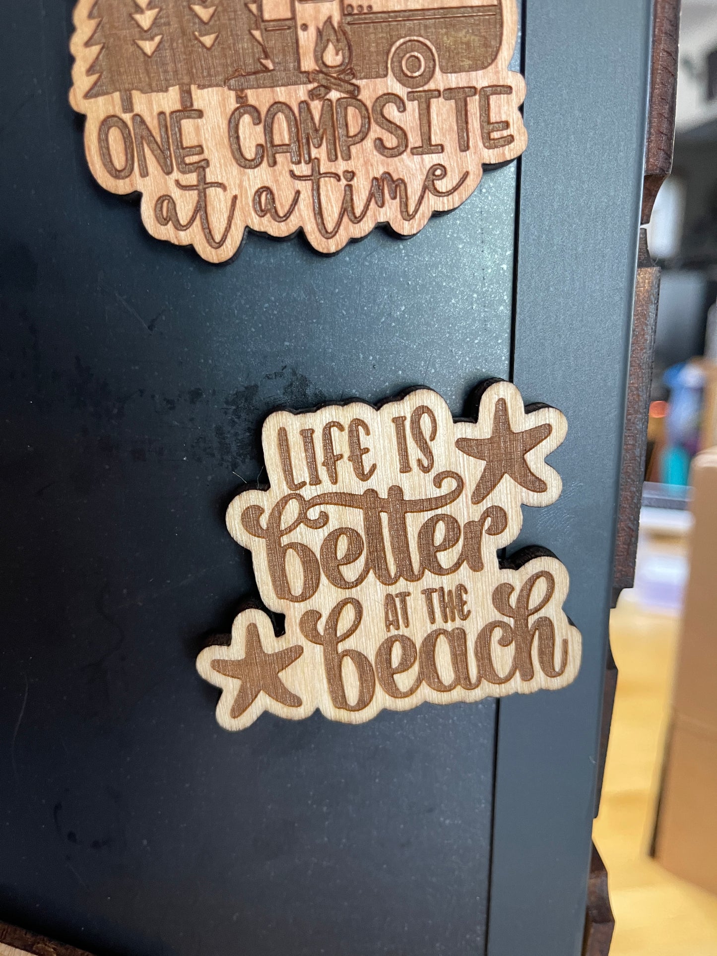 Camping themed fridge magnets