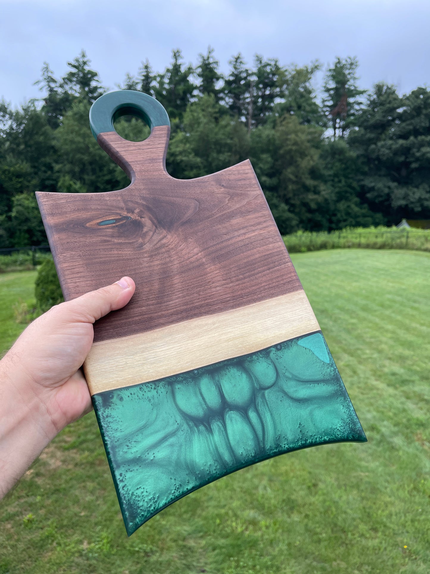 Black walnut and green resin charcuterie board