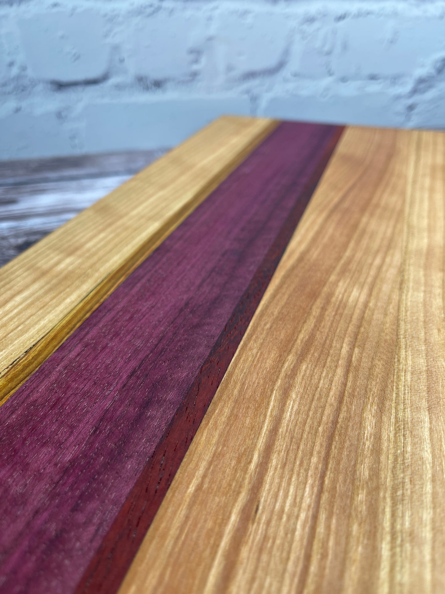 Cutting board - cherry, with Purple Heart stripe, and padouk/canary wood border