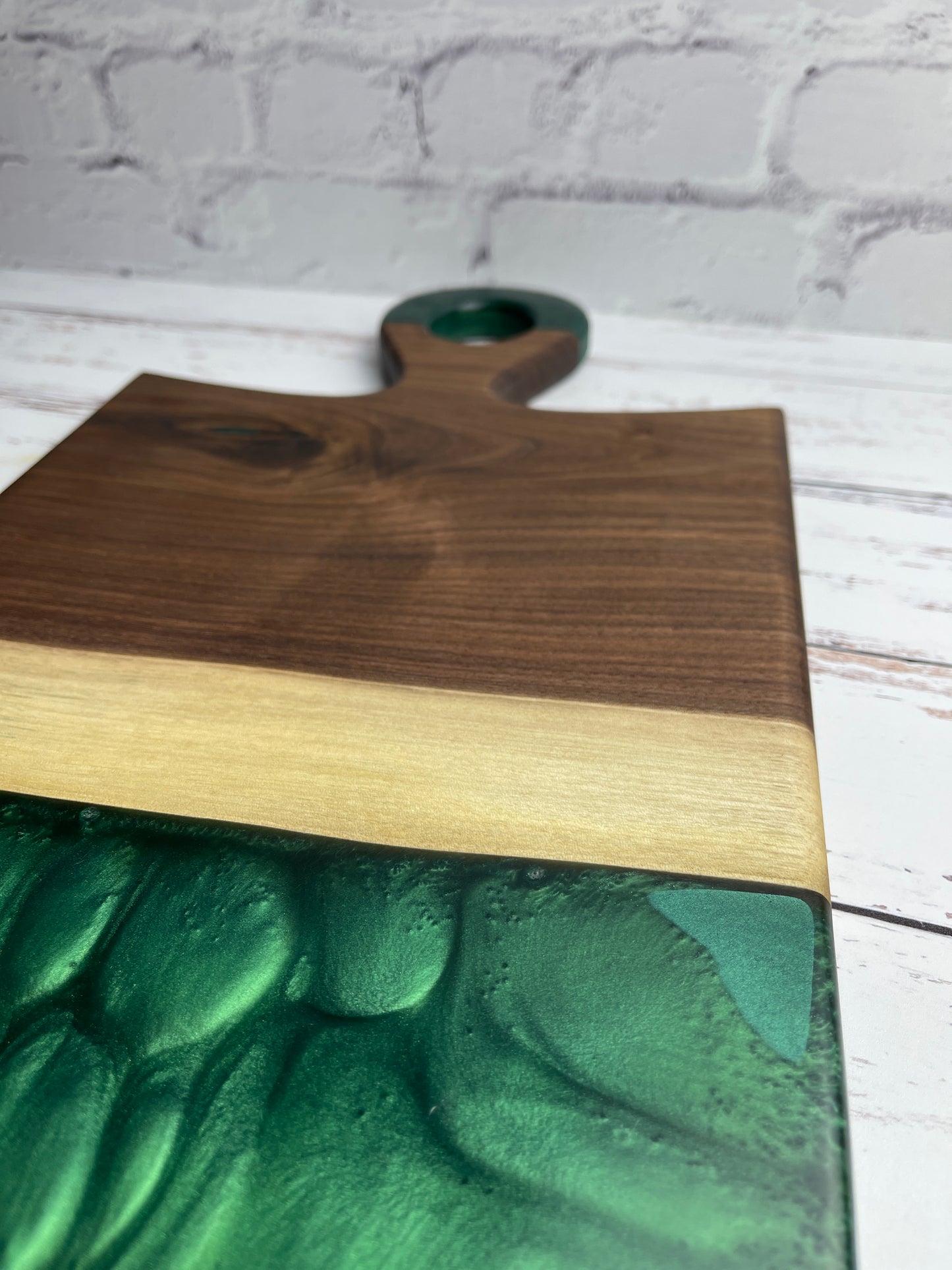 Black walnut and green resin charcuterie board