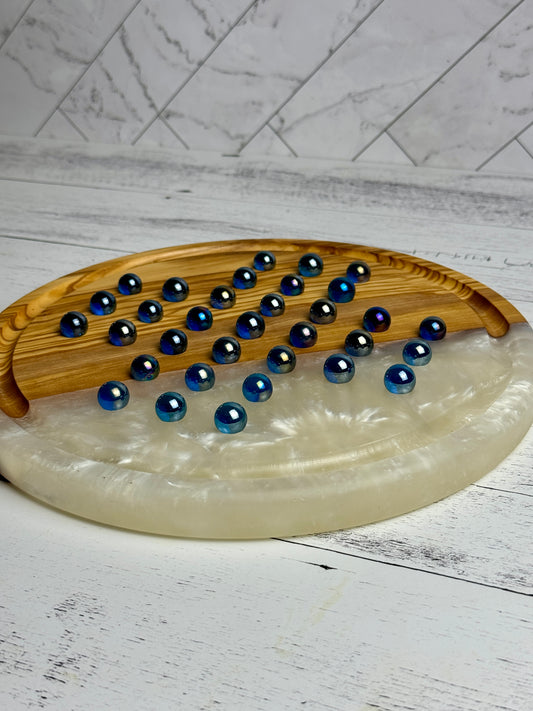 Deluxe Solitaire Board - Olive wood and pearl white