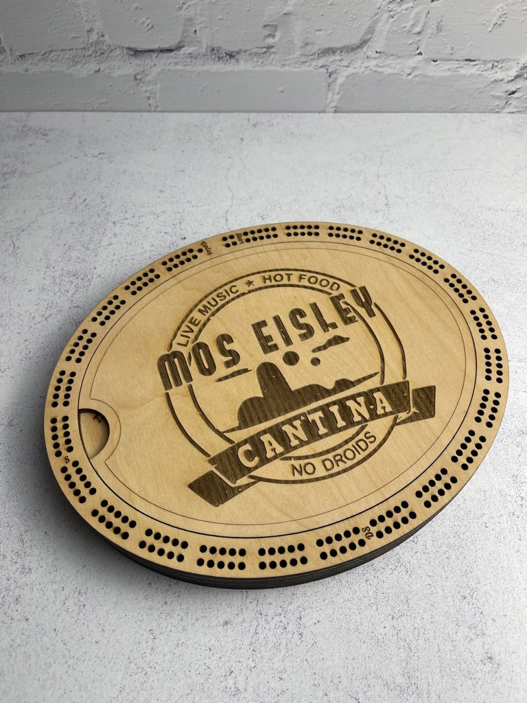 Custom 3 Track Oval Cribbage Board - Custom logo and lid design