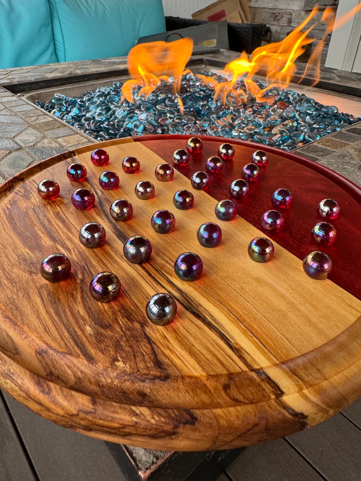 Deluxe Solitaire Board - Olive wood and red resin
