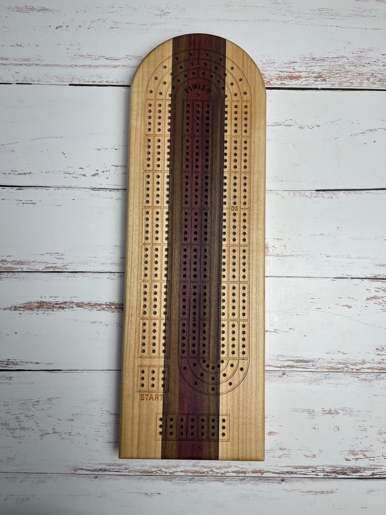 Cribbage board - maple, walnut and a purple heart center