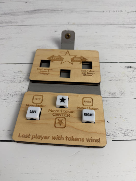 Left Center Right Dice Game – Folding Maple & Leatherette Travel Game