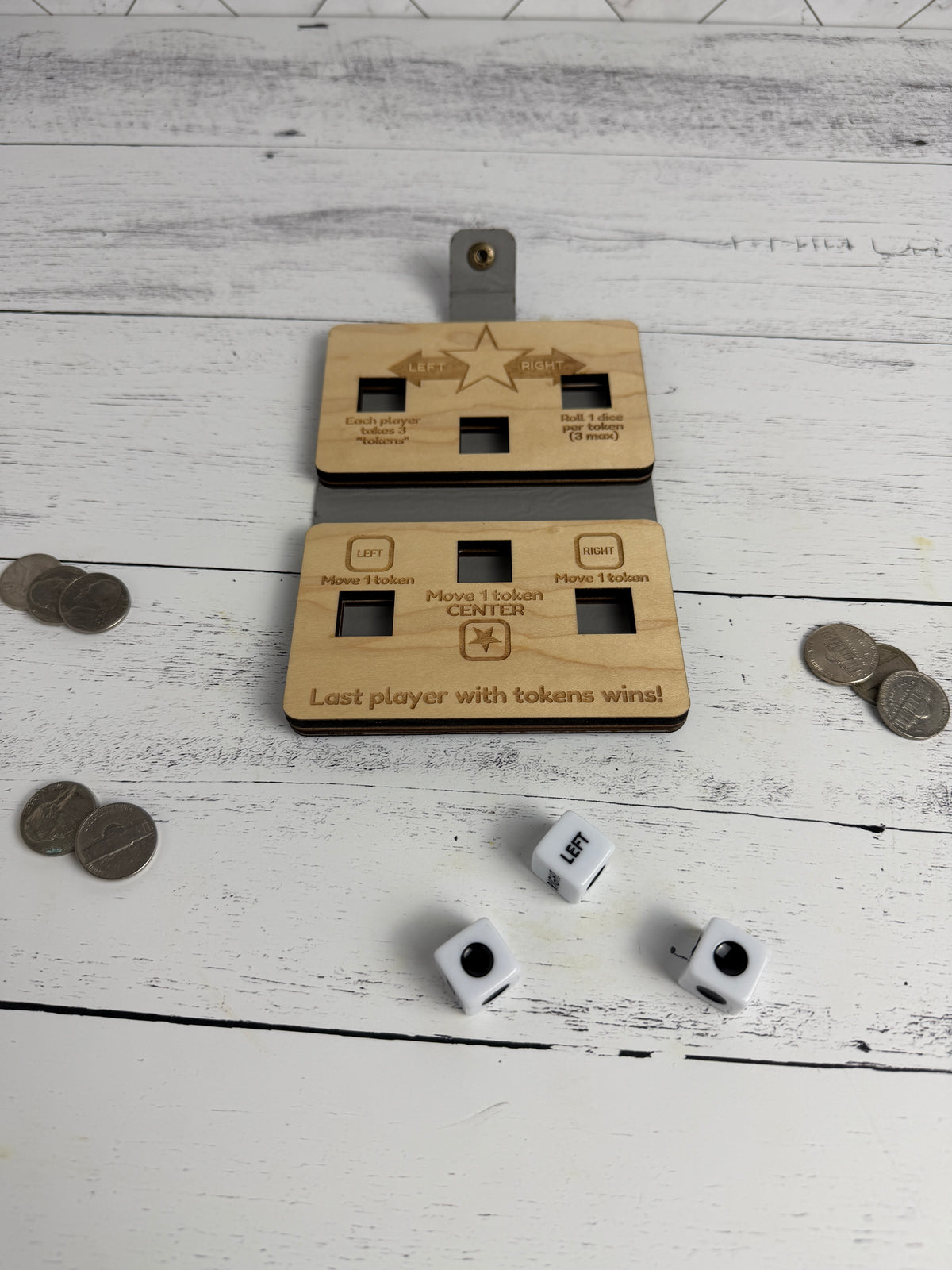Left Center Right Dice Game – Folding Maple & Leatherette Travel Game