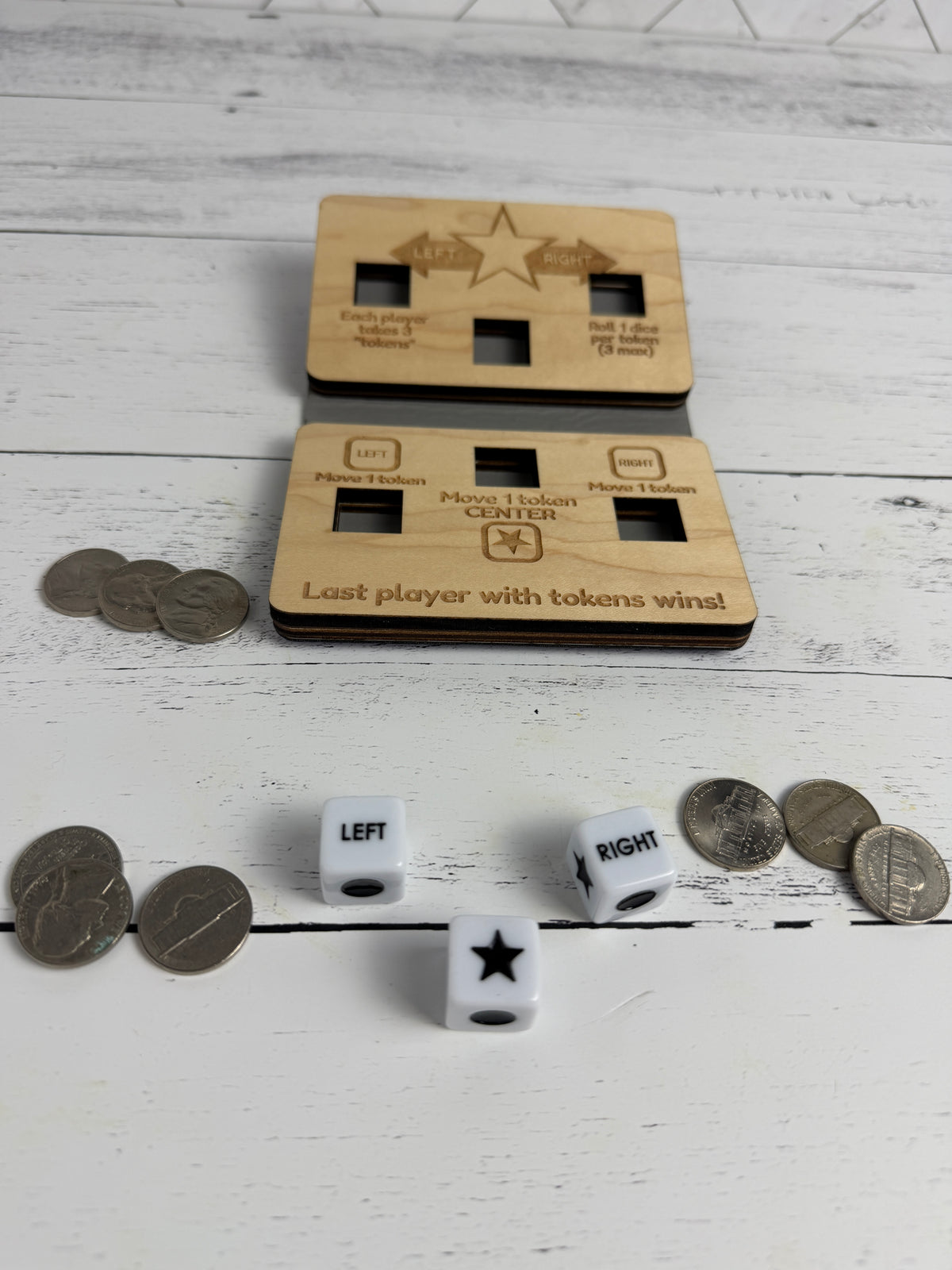 Left Center Right Dice Game – Folding Maple & Leatherette Travel Game