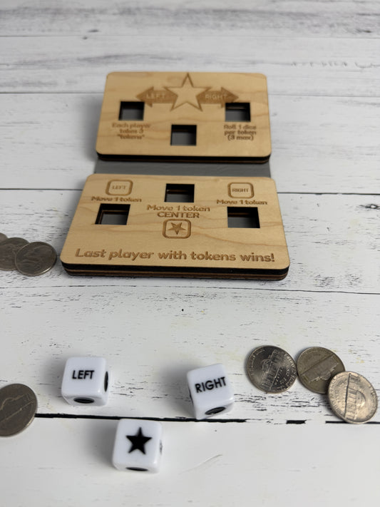 Left Center Right Dice Game – Folding Maple & Leatherette Travel Game