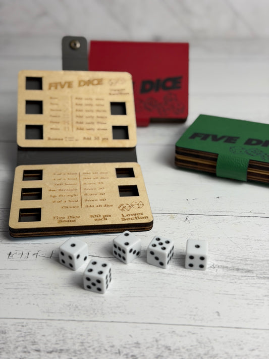 Five Dice Dice Game – Portable Maple & Leatherette Yahtzee-Style Travel Game
