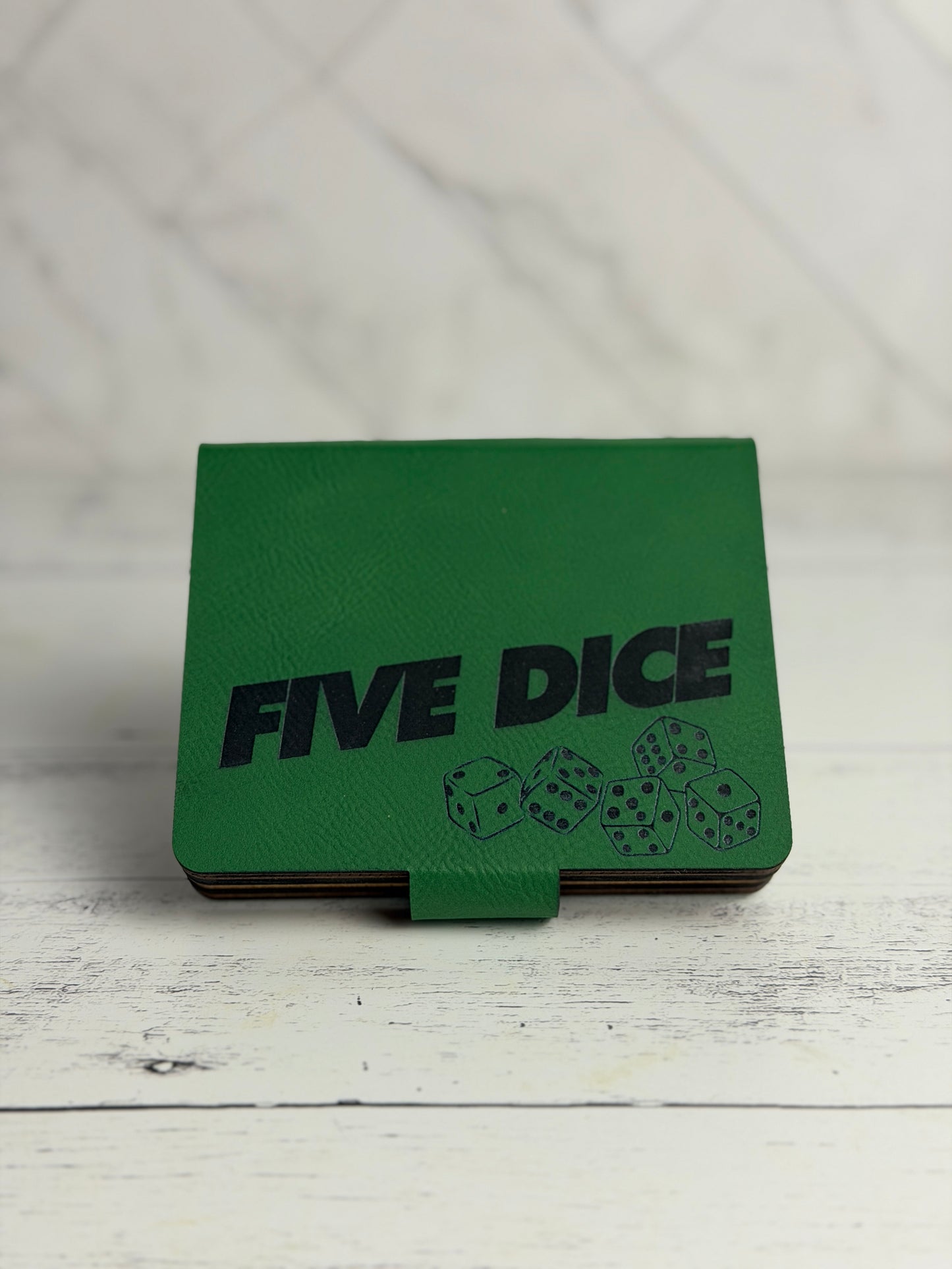 Five Dice Dice Game – Portable Maple & Leatherette Yahtzee-Style Travel Game